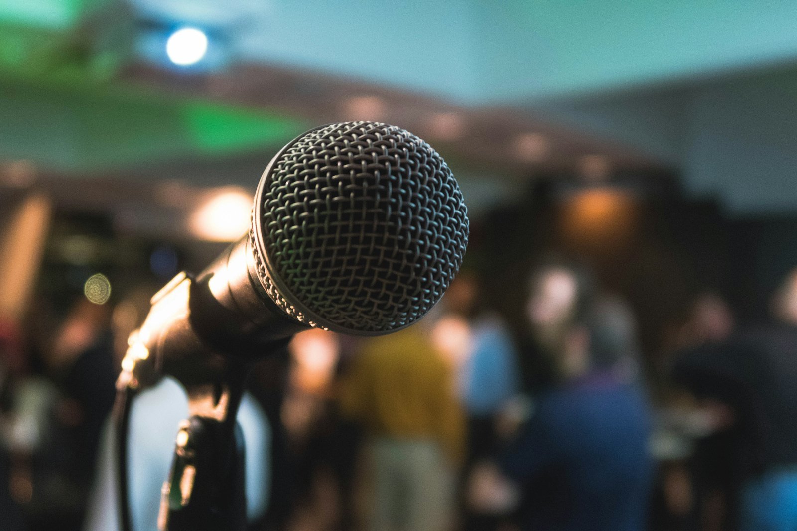 A microphone on stage